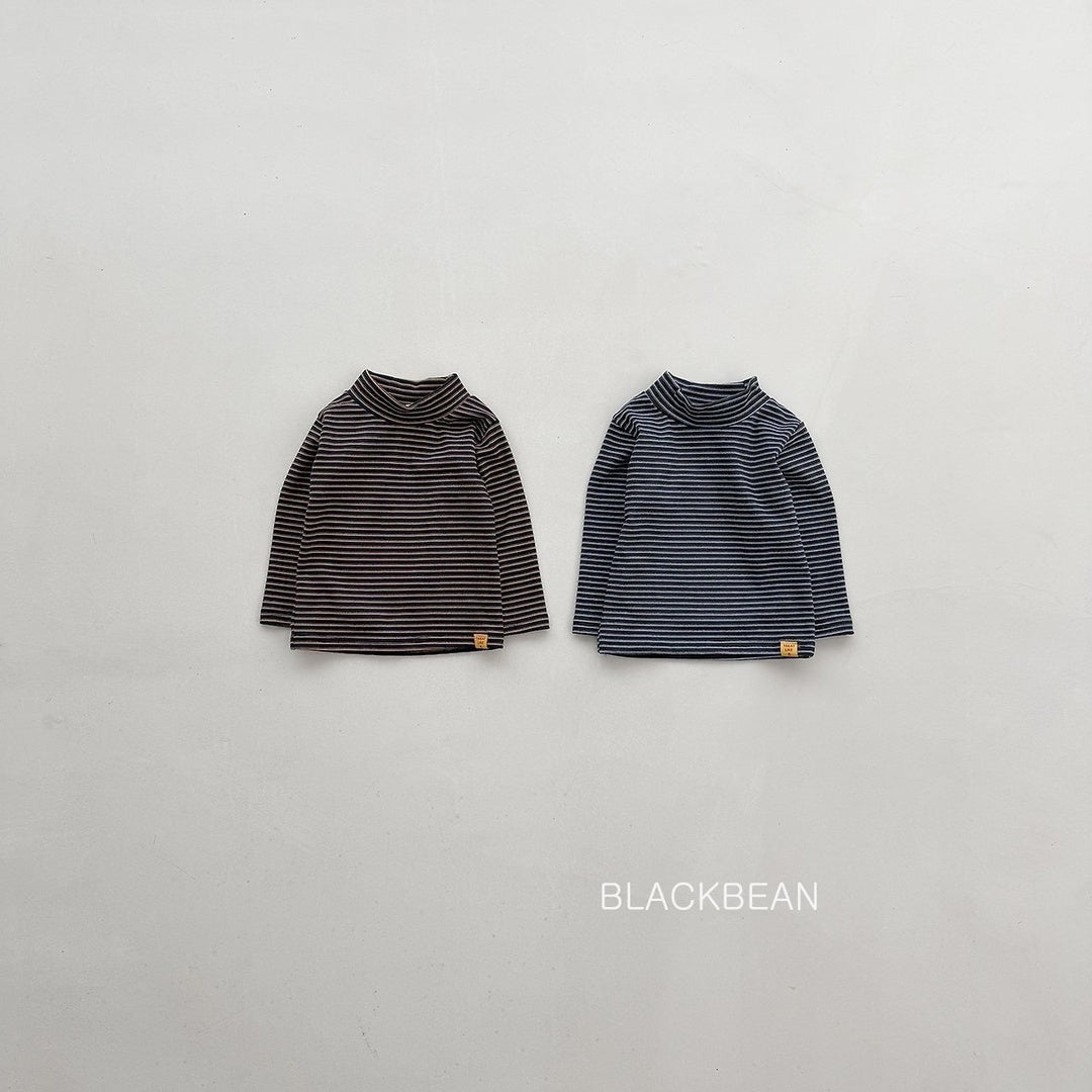 [BLACK BEAN] Stripe halfneck tee