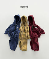 [BONITO] Our stripe hood zip-up set