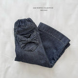 [Melikey] Velvet ribbon denim pants