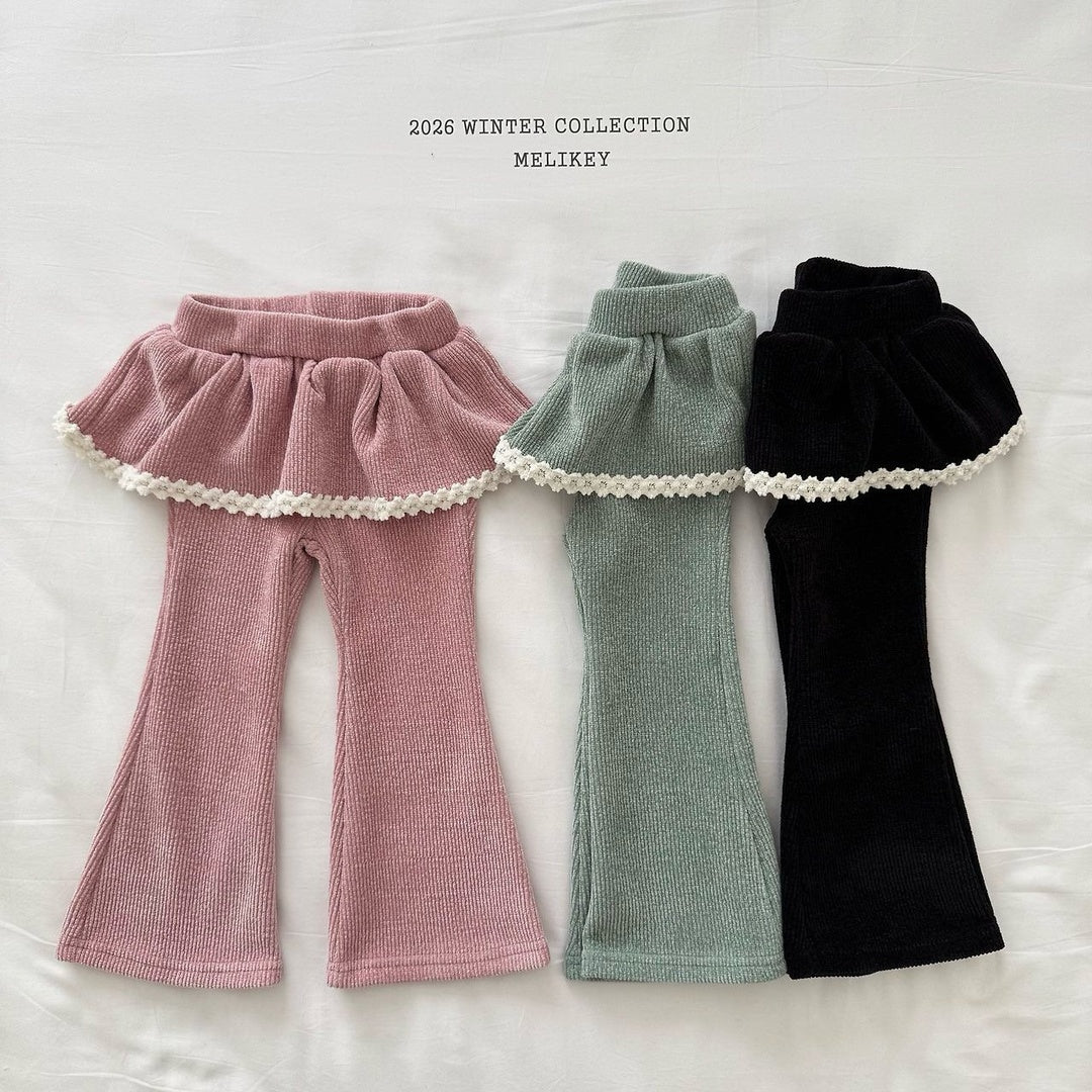 [Melikey] Frill velvet flare pants