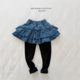 [Melikey] Denim cancan skirt leggings