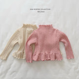 [Melikey] Cable knit frill tee