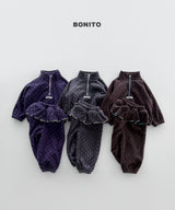 [BONITO] Dot frill half zip set