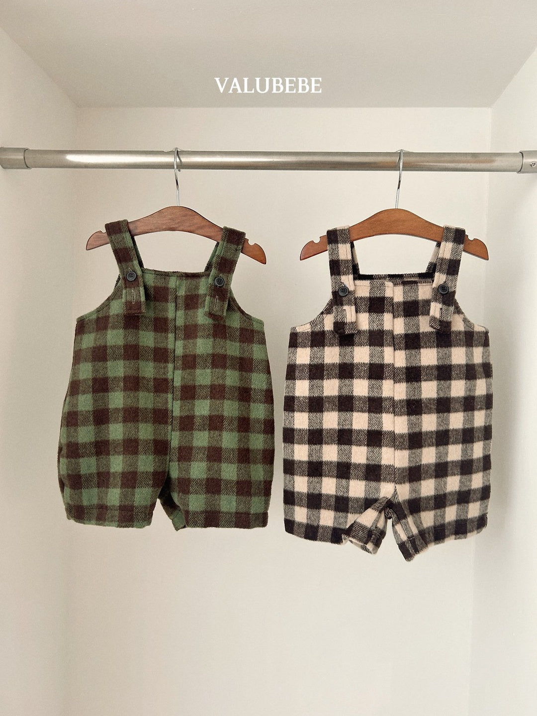 [valubebe] Almond check overalls