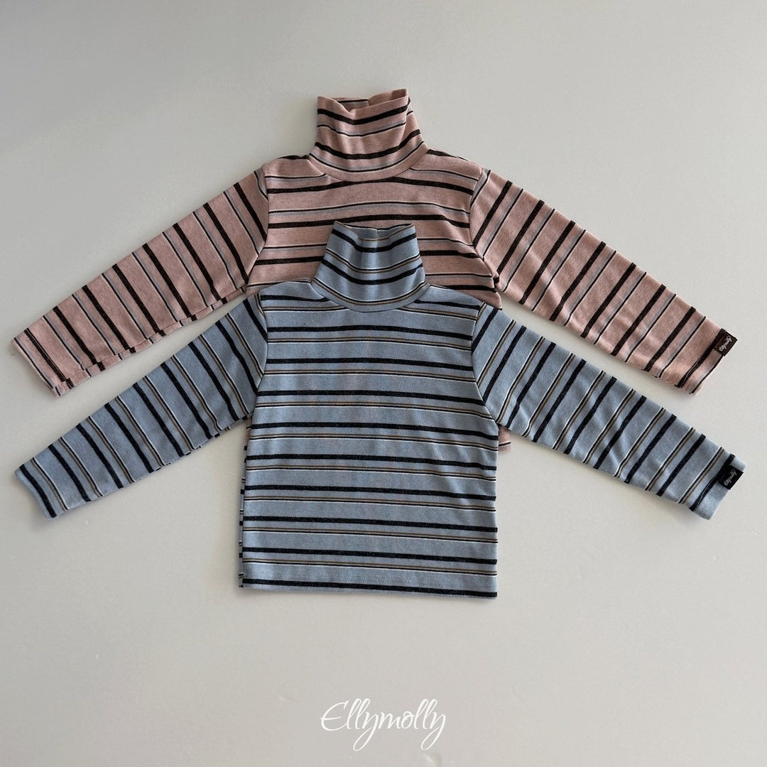 [ELLY MOLLY] Snow warmer stripe turtleneck tee