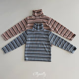[ELLY MOLLY] Snow warmer stripe turtleneck tee