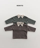 [BONITO] Stripe choco collar tee
