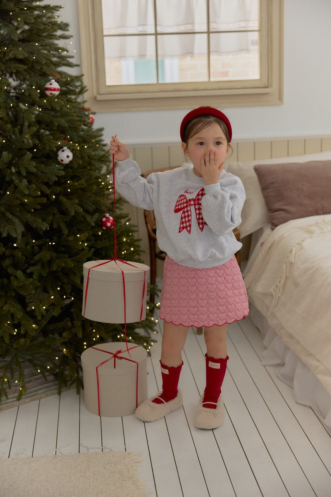 [berryberry] Merry check ribbon mtm
