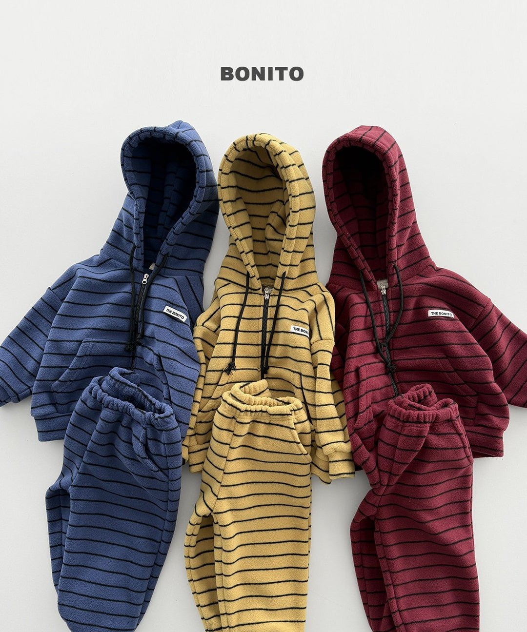[BONITO] Our stripe hood zip-up set