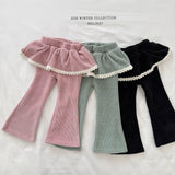 [Melikey] Frill velvet flare pants