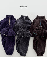 [BONITO] Dot frill half zip set