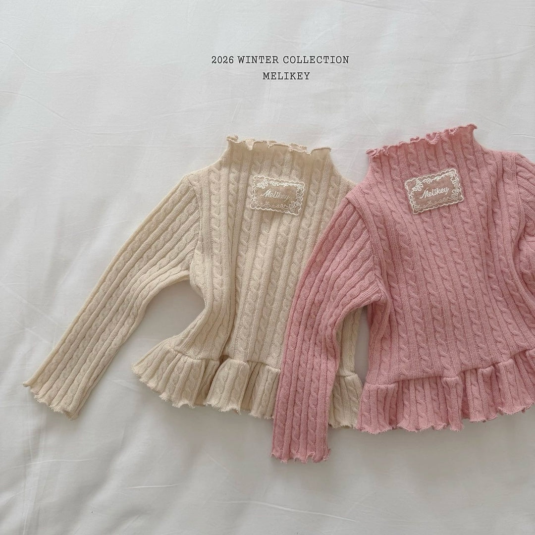 [Melikey] Cable knit frill tee