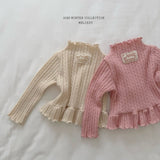 [Melikey] Cable knit frill tee