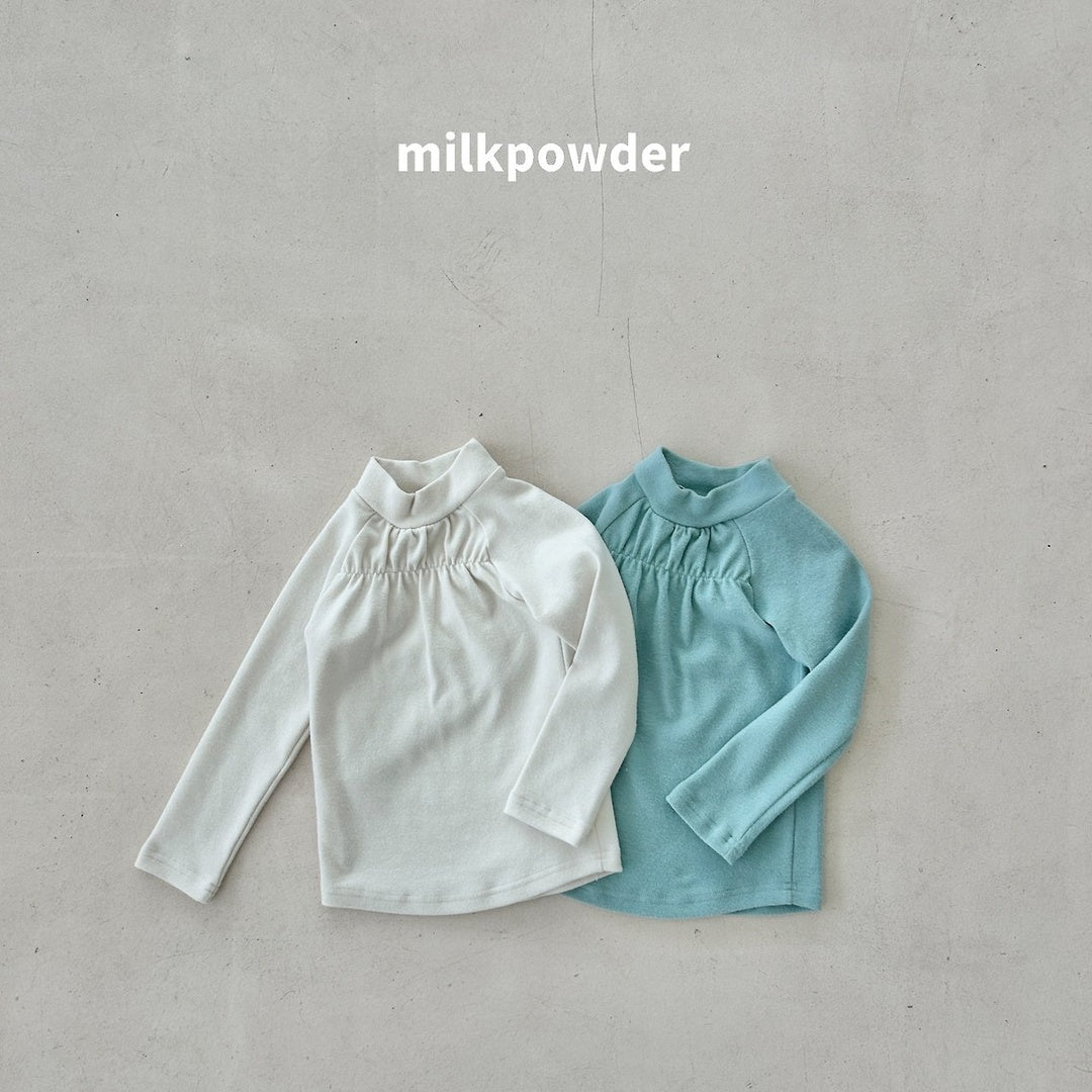 [milk powder] Shirring halfneck tee