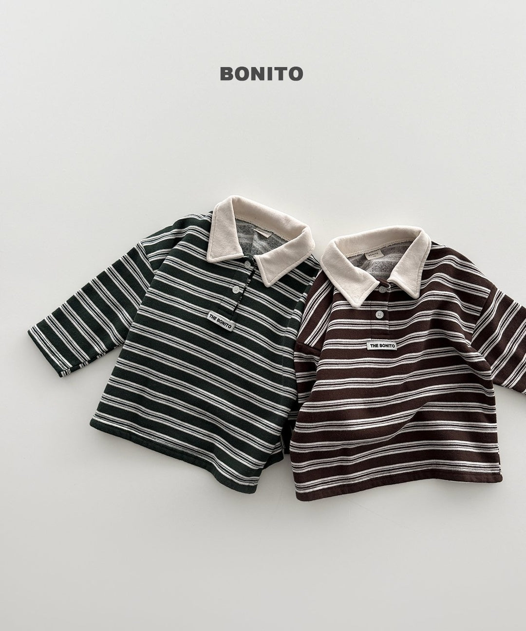 [BONITO] Stripe choco collar tee