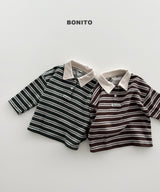[BONITO] Stripe choco collar tee