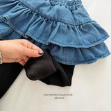 [Melikey] Denim cancan skirt leggings