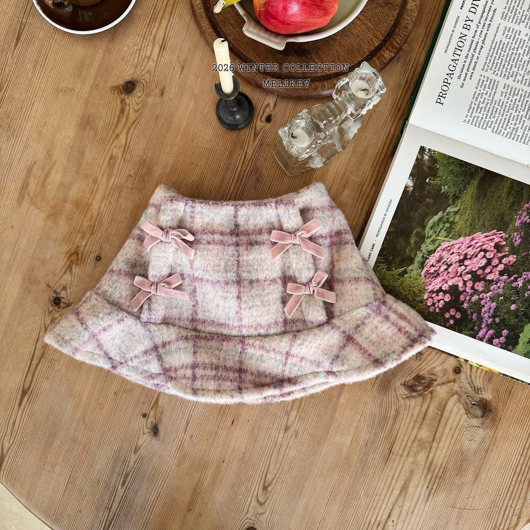 [Melikey] Check ribbon frill skirt
