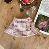 [Melikey] Check ribbon frill skirt