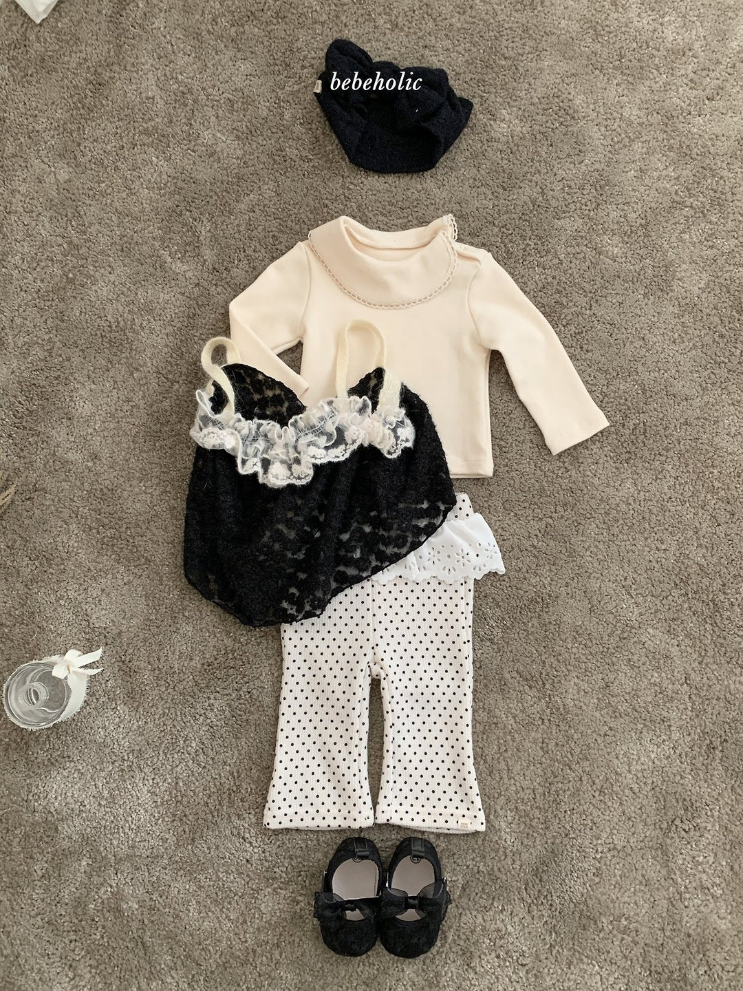 [bebeholic] Dot lace flare pants