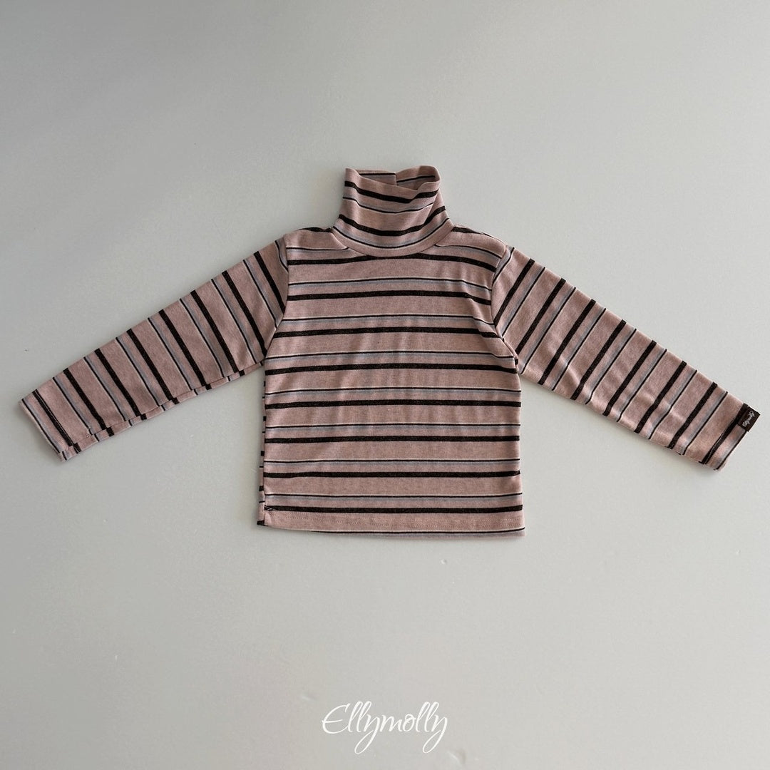 [ELLY MOLLY] Snow warmer stripe turtleneck tee