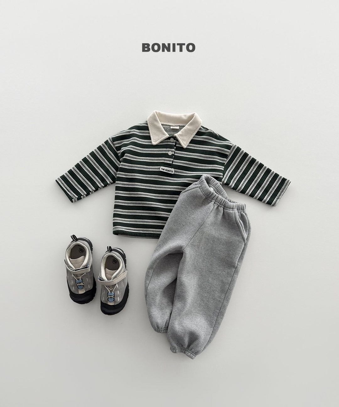 [BONITO] Stripe choco collar tee