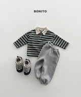 [BONITO] Stripe choco collar tee