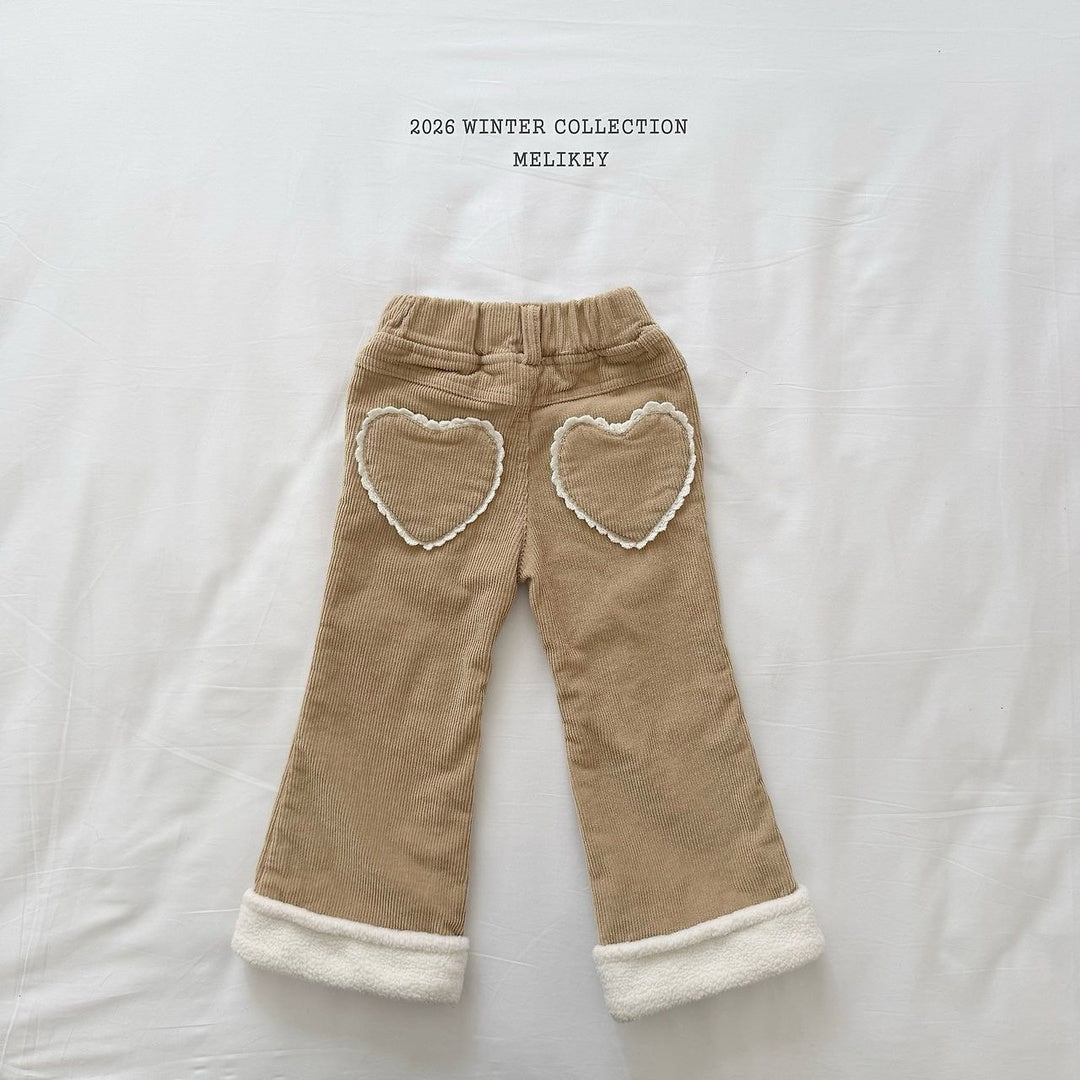 [Melikey] Corduroy heart flare pants