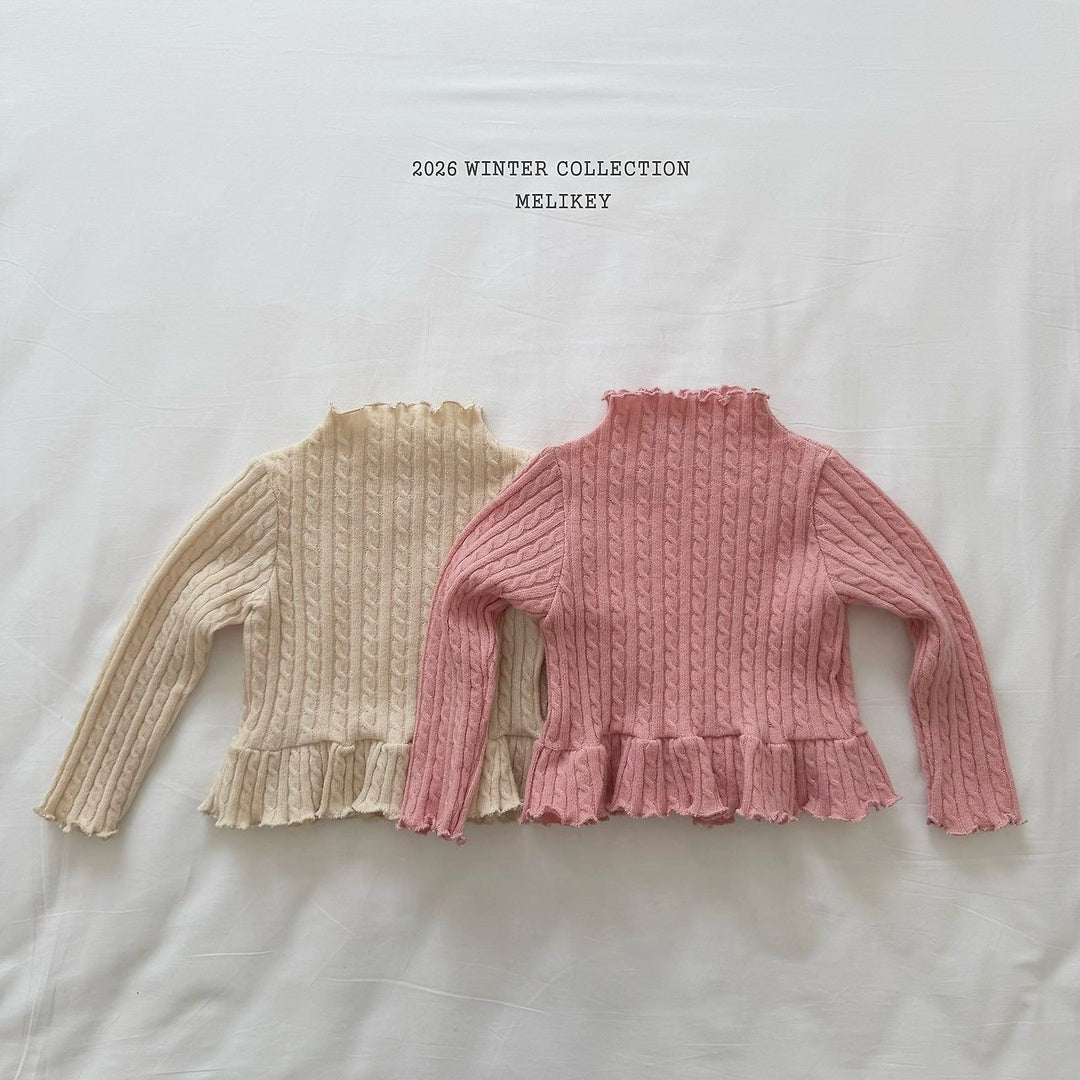[Melikey] Cable knit frill tee