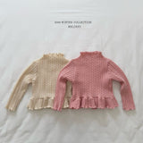 [Melikey] Cable knit frill tee