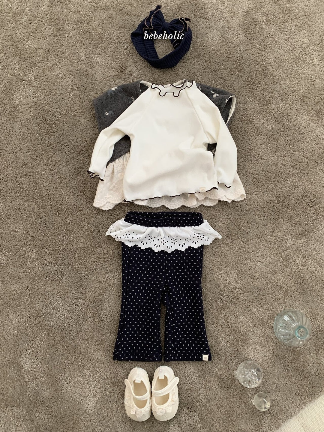 [bebeholic] Dot lace flare pants