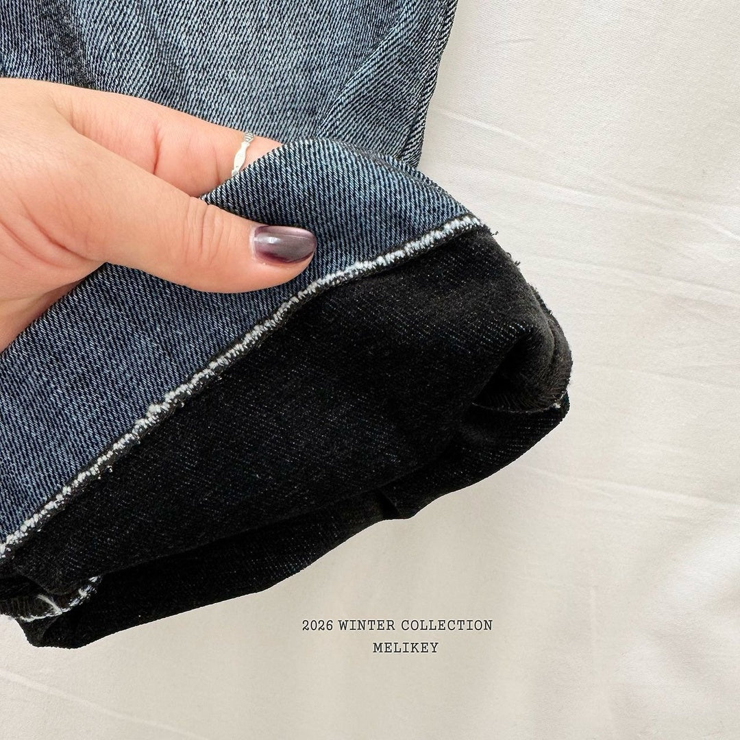 [Melikey] Velvet ribbon denim pants