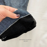 [Melikey] Velvet ribbon denim pants