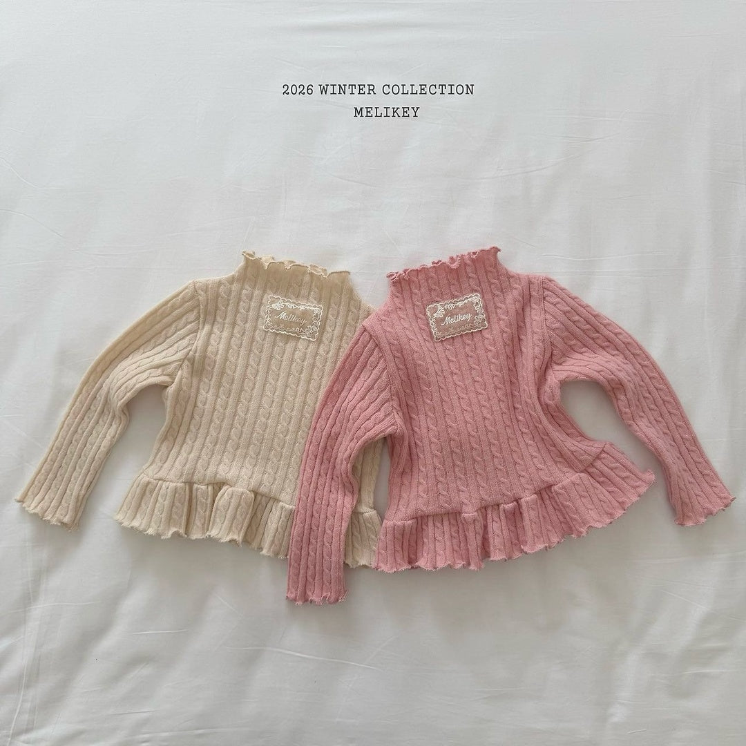 [Melikey] Cable knit frill tee