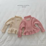 [Melikey] Cable knit frill tee