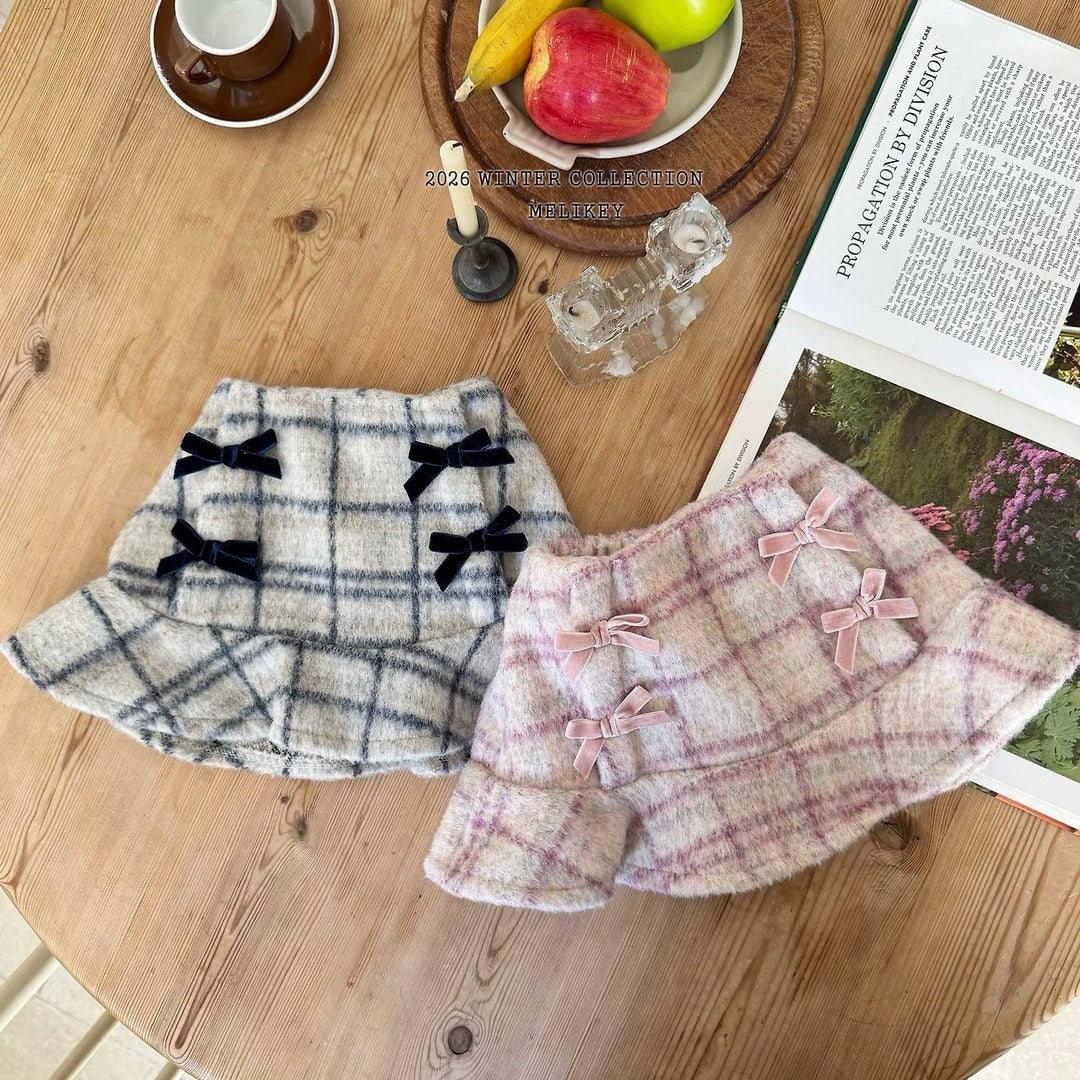 [Melikey] Check ribbon frill skirt