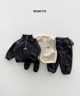 [BONITO] Dot frill half zip set
