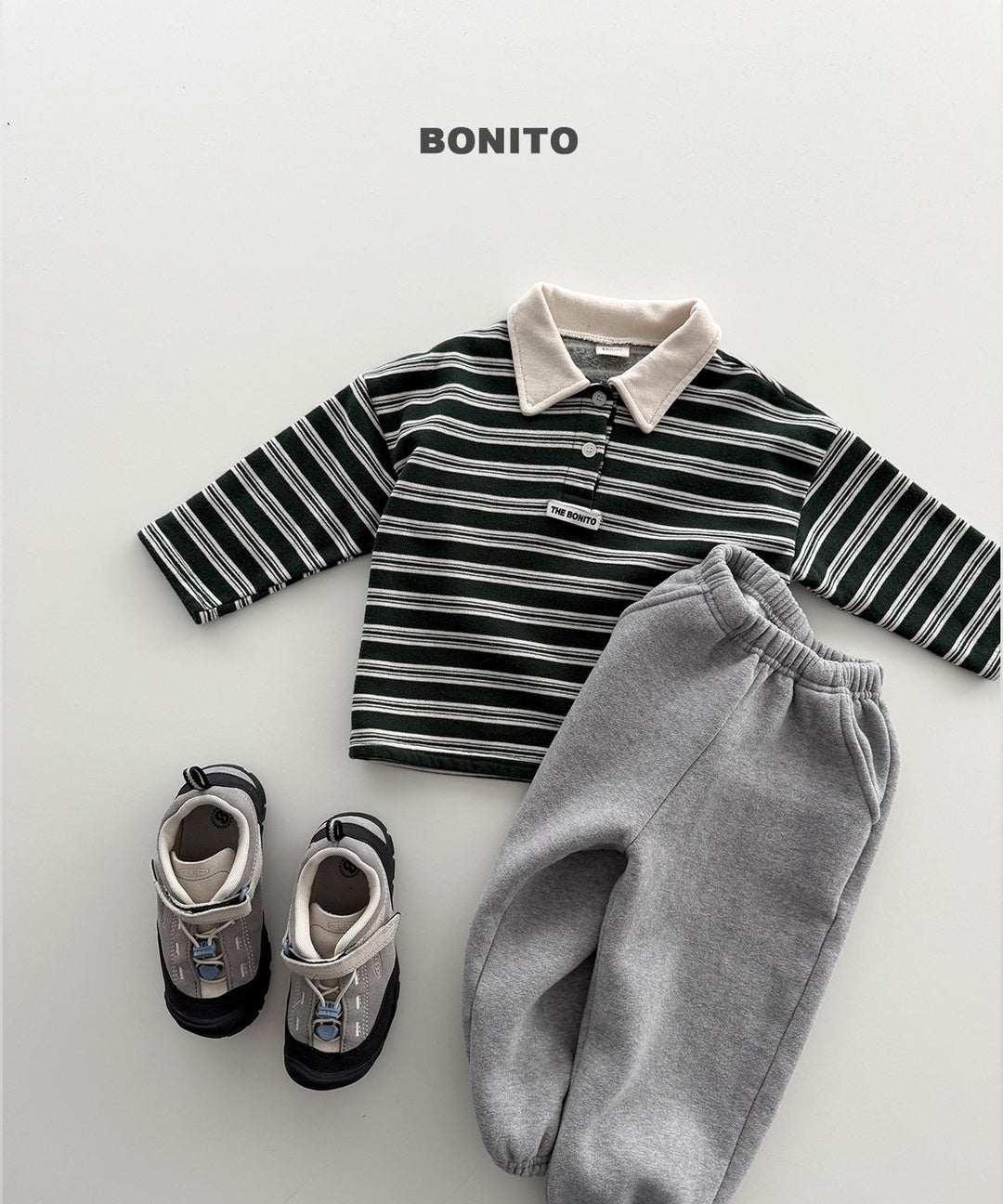 [BONITO] Stripe choco collar tee