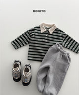 [BONITO] Stripe choco collar tee
