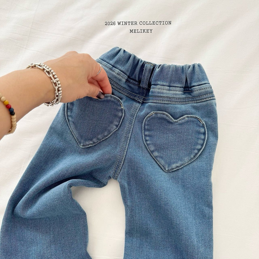 [Melikey] Wool denim heart flare pants