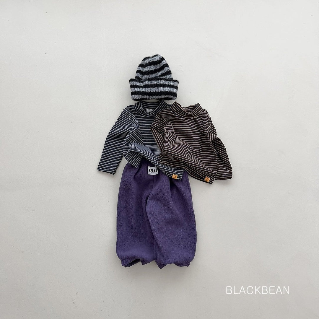 [BLACK BEAN] Stripe halfneck tee