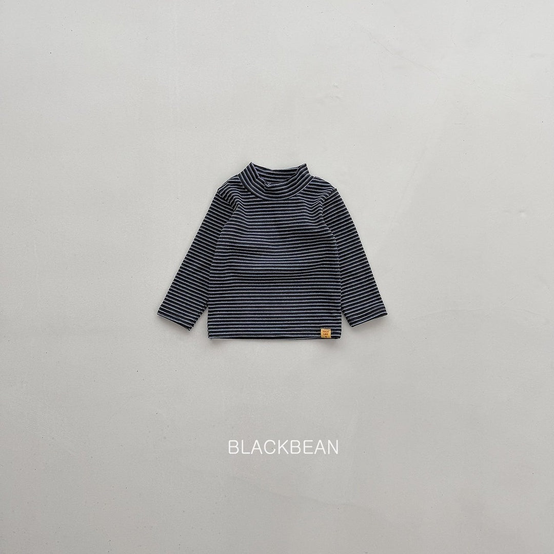 [BLACK BEAN] Stripe halfneck tee