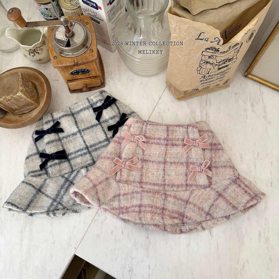 [Melikey] Check ribbon frill skirt