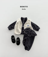 [BONITO] Dot frill half zip set