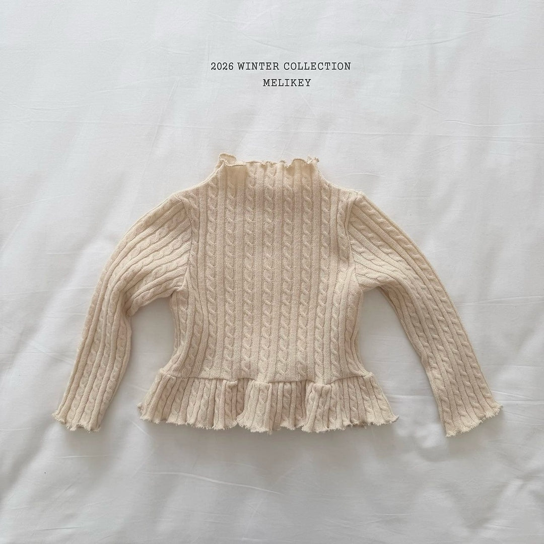 [Melikey] Cable knit frill tee