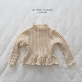 [Melikey] Cable knit frill tee