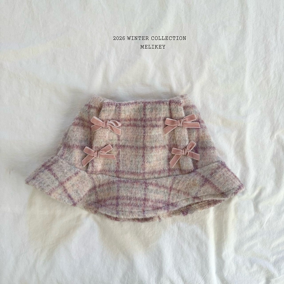 [Melikey] Check ribbon frill skirt