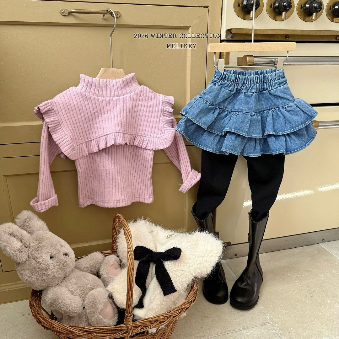 [Melikey] Denim cancan skirt leggings