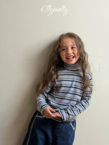 [ELLY MOLLY] Snow warmer stripe turtleneck tee