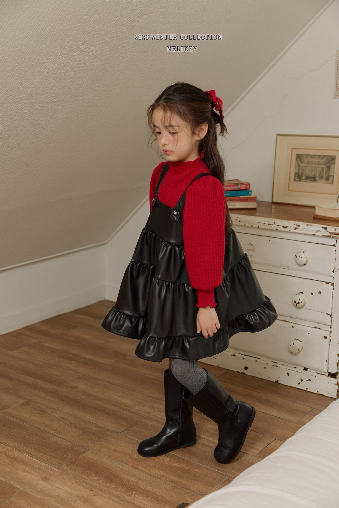 [Melikey] Chic leather cancan one-piece